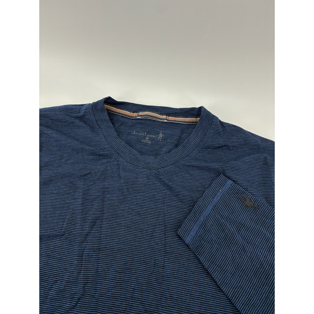 Smartwool Mens Merino Wool Base Layer Long Sleeve Shirt Blue Striped Small